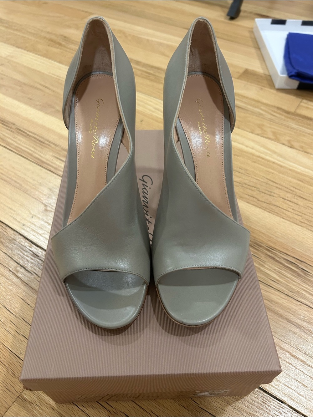 Gianvito Rossi Gray Open-Toe Leather Heels